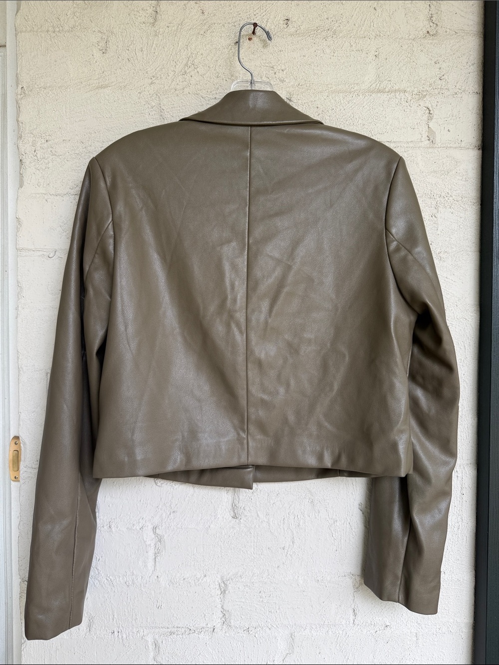 Anthropologie Avec Les Filles Cropped Vegan Faux Leather Jacket Moss Green Small - Picture 7 of 14